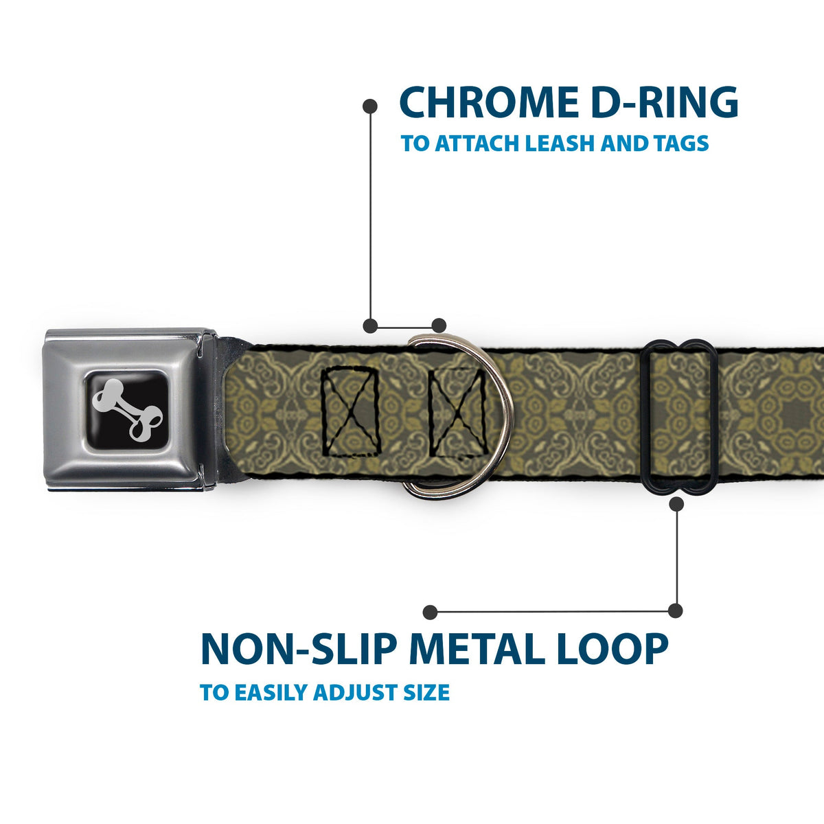 Dog Bone Seatbelt Buckle Collar - Tapestry Charcoal/Olive