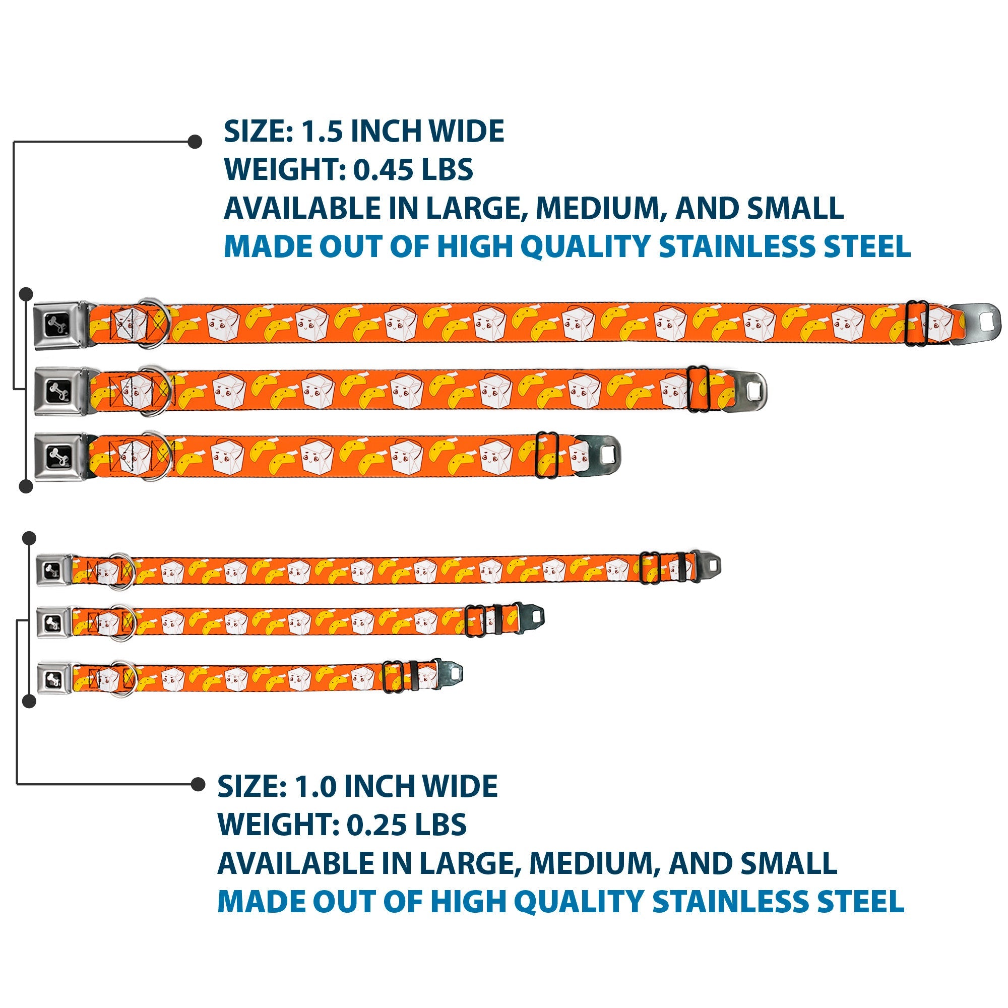 Dog Bone Seatbelt Buckle Collar - Take Out/Fortune Cookies Orange