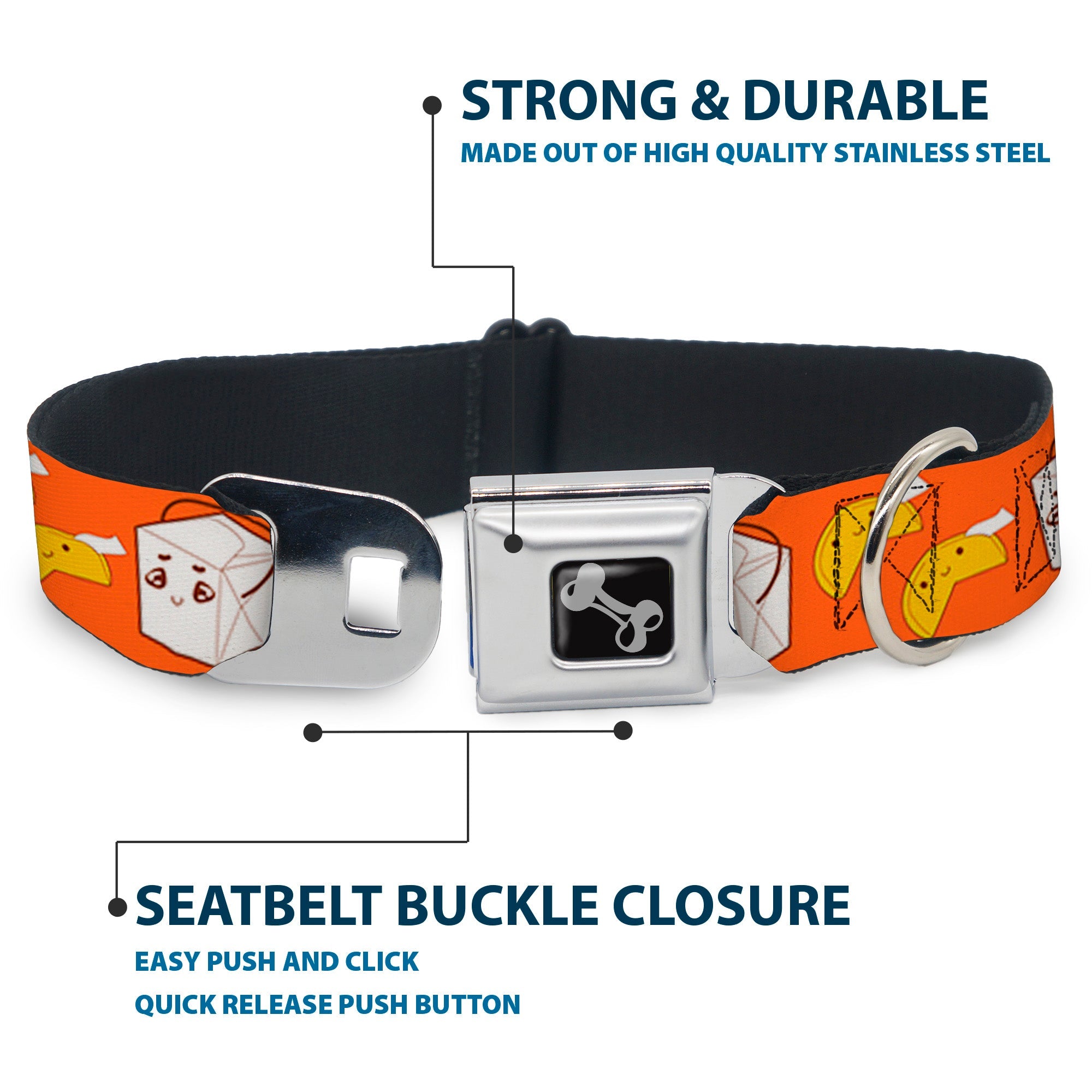 Dog Bone Seatbelt Buckle Collar - Take Out/Fortune Cookies Orange
