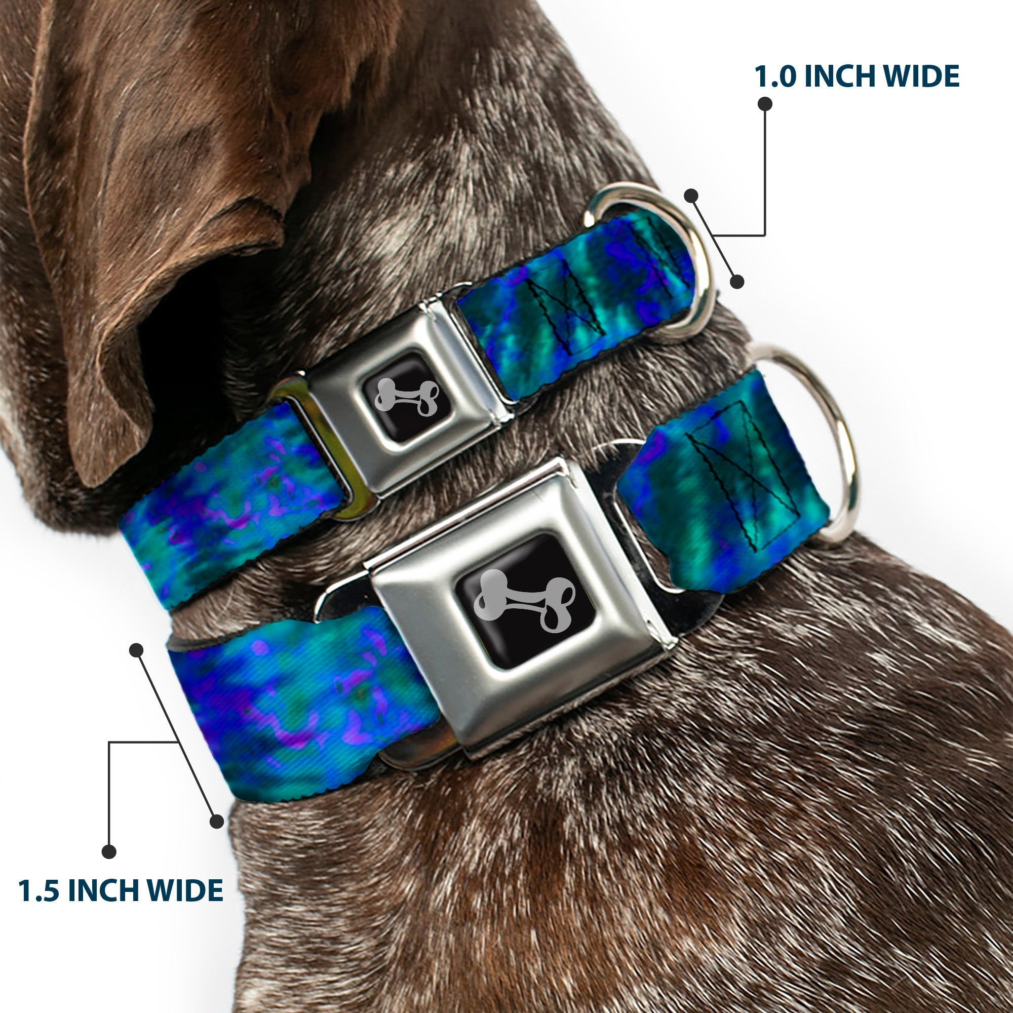 Dog Bone Seatbelt Buckle Collar - Tie Dye Green/Blue/Purple