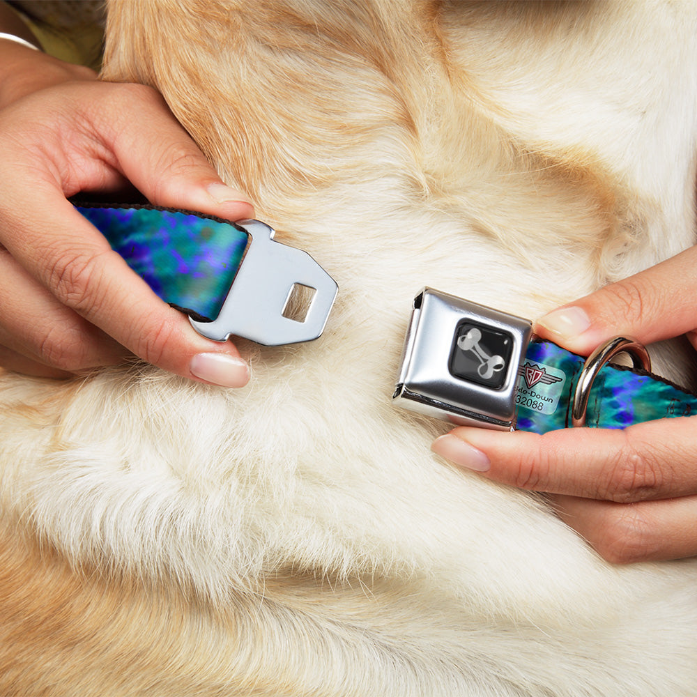 Dog Bone Seatbelt Buckle Collar - Tie Dye Green/Blue/Purple