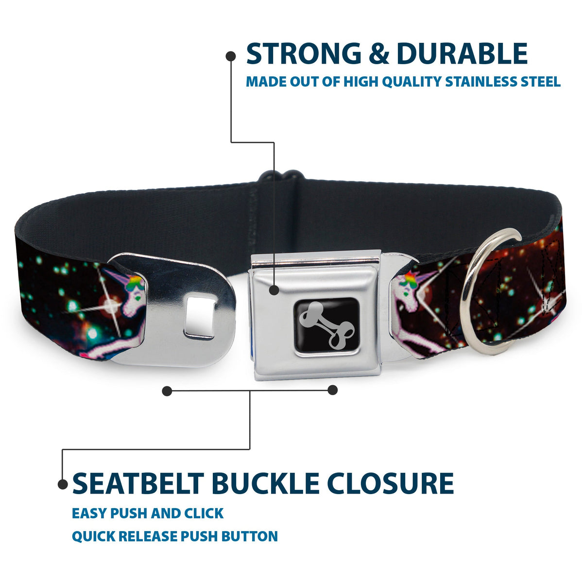 Dog Bone Seatbelt Buckle Collar - Unicorn Universe