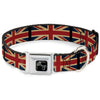 Buckle-Down Dog Bone Black/Silver Seatbelt Buckle Dog Collar - United Kingdom Flags Vintage Black