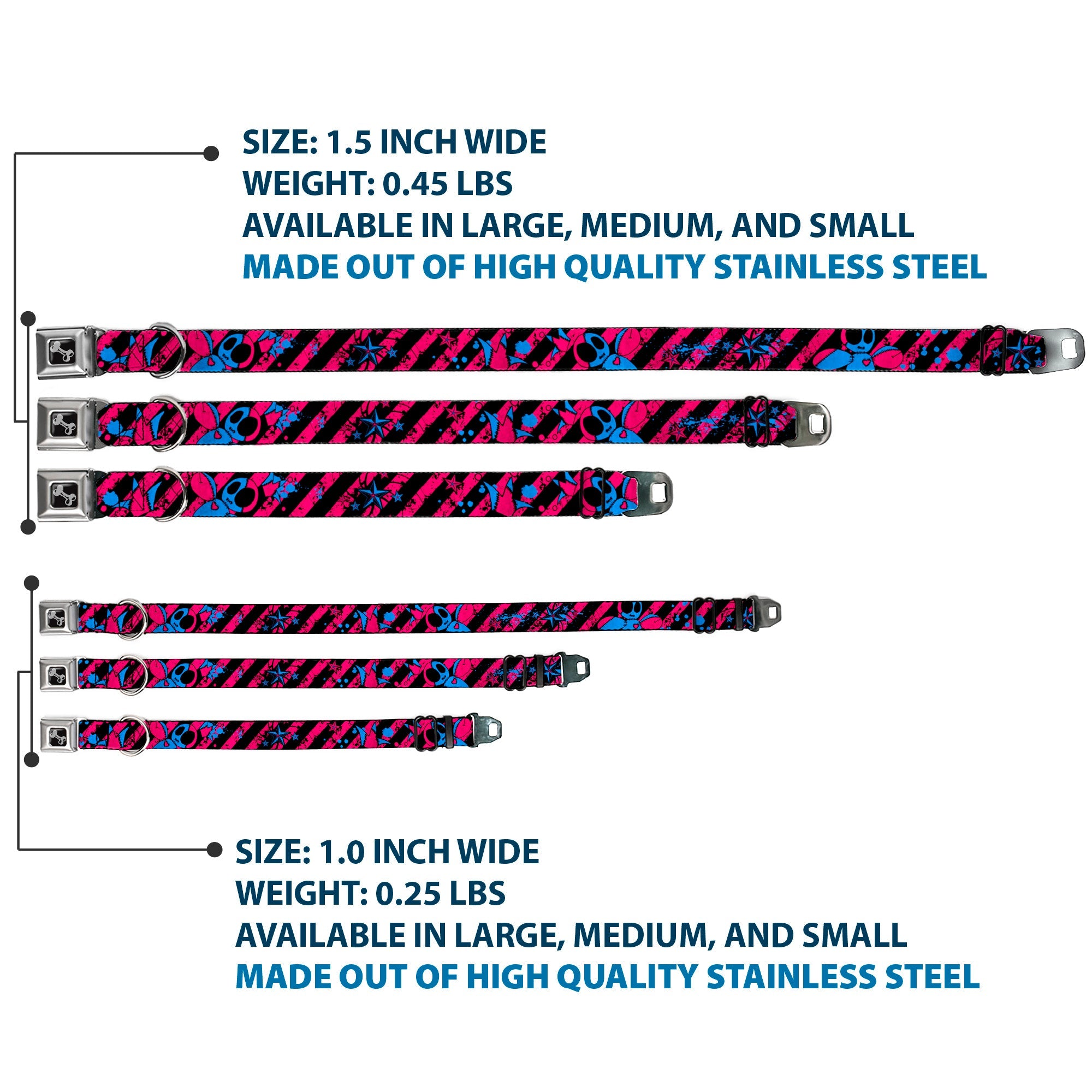 Dog Bone Seatbelt Buckle Collar - Voodoo Black/Pink/Blue