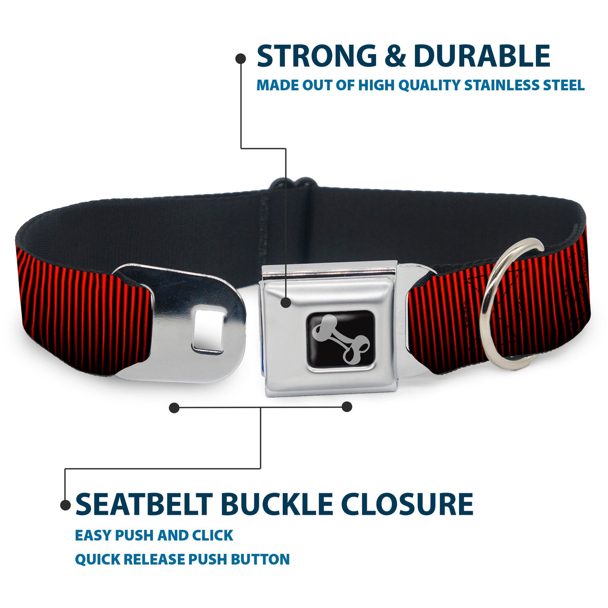 Dog Bone Seatbelt Buckle Collar - Vertical Stripes Transition Black/Red