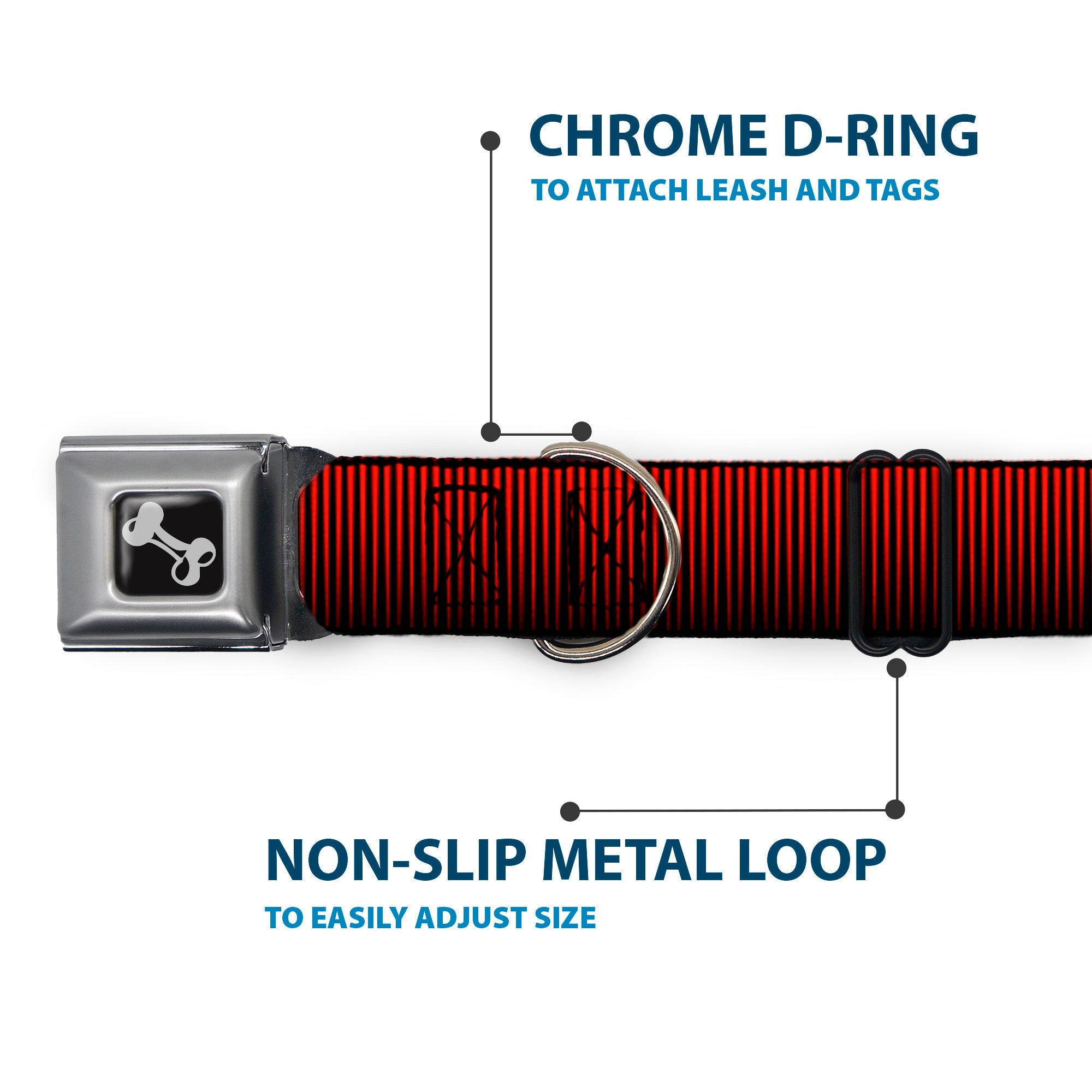 Dog Bone Seatbelt Buckle Collar - Vertical Stripes Transition Black/Red