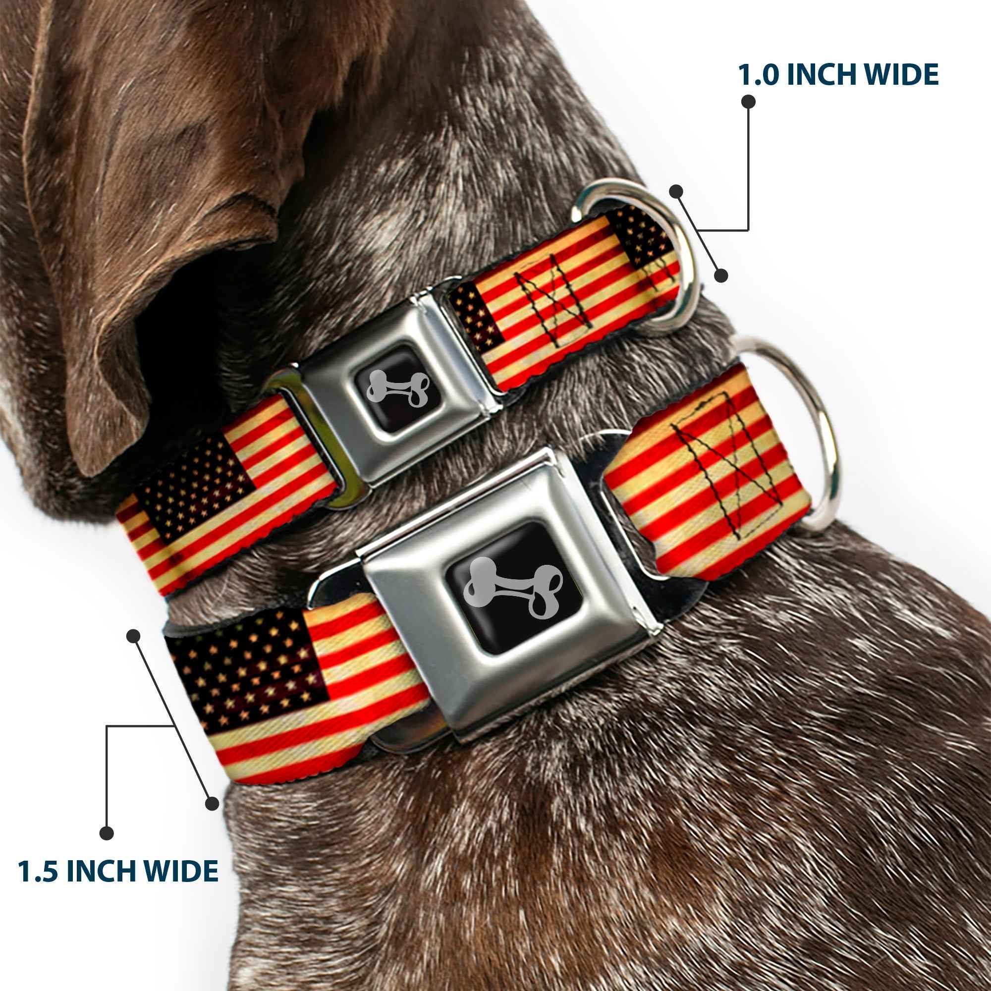 Buckle-Down Vintage US Flag Repeat Seatbelt Buckle Dog Collar