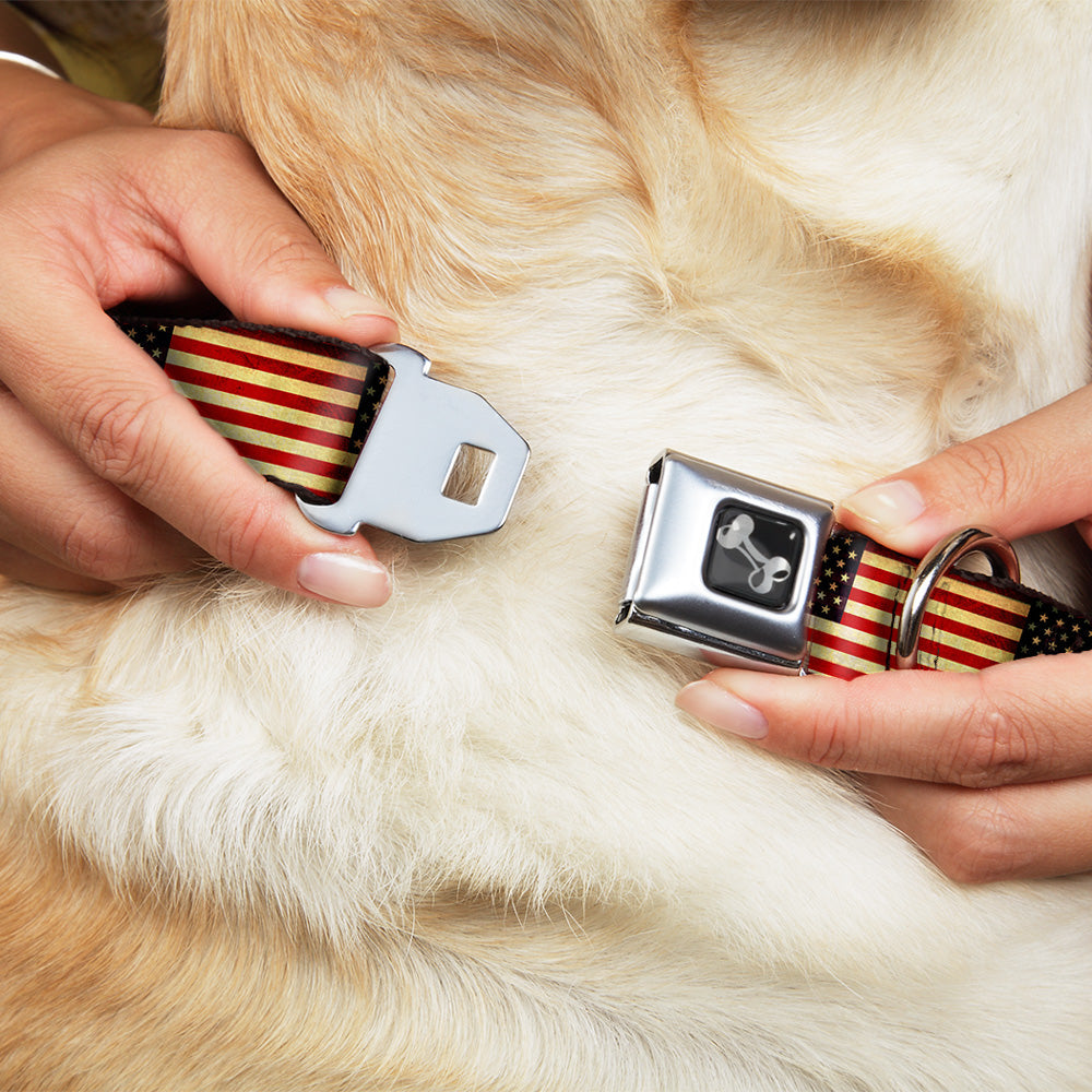 Buckle-Down Vintage US Flag Repeat Seatbelt Buckle Dog Collar