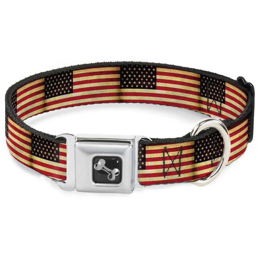 Buckle-Down Vintage US Flag Repeat Seatbelt Buckle Dog Collar