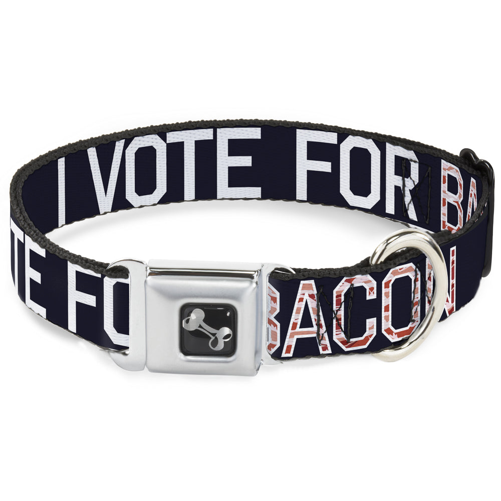 Dog Bone Seatbelt Buckle Collar - VOTE FOR BACON Black/White/Bacon