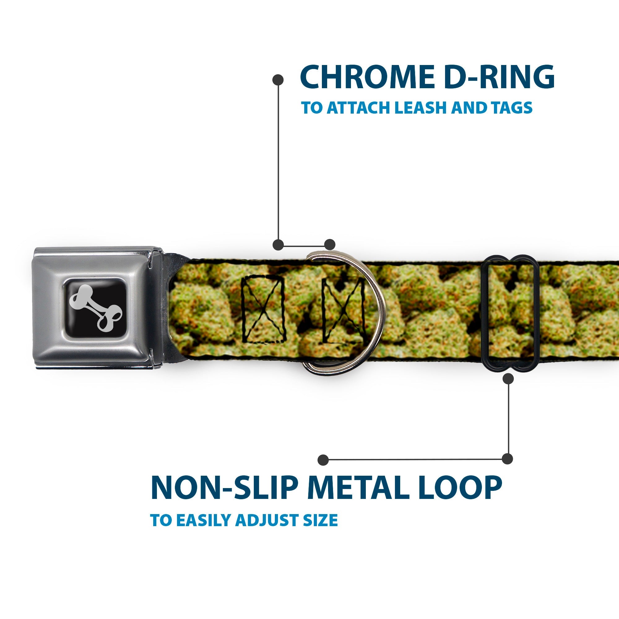 Buckle-Down Seatbelt Buckle Dog Collar - Vivid Marijuana Nugs2 Stacked