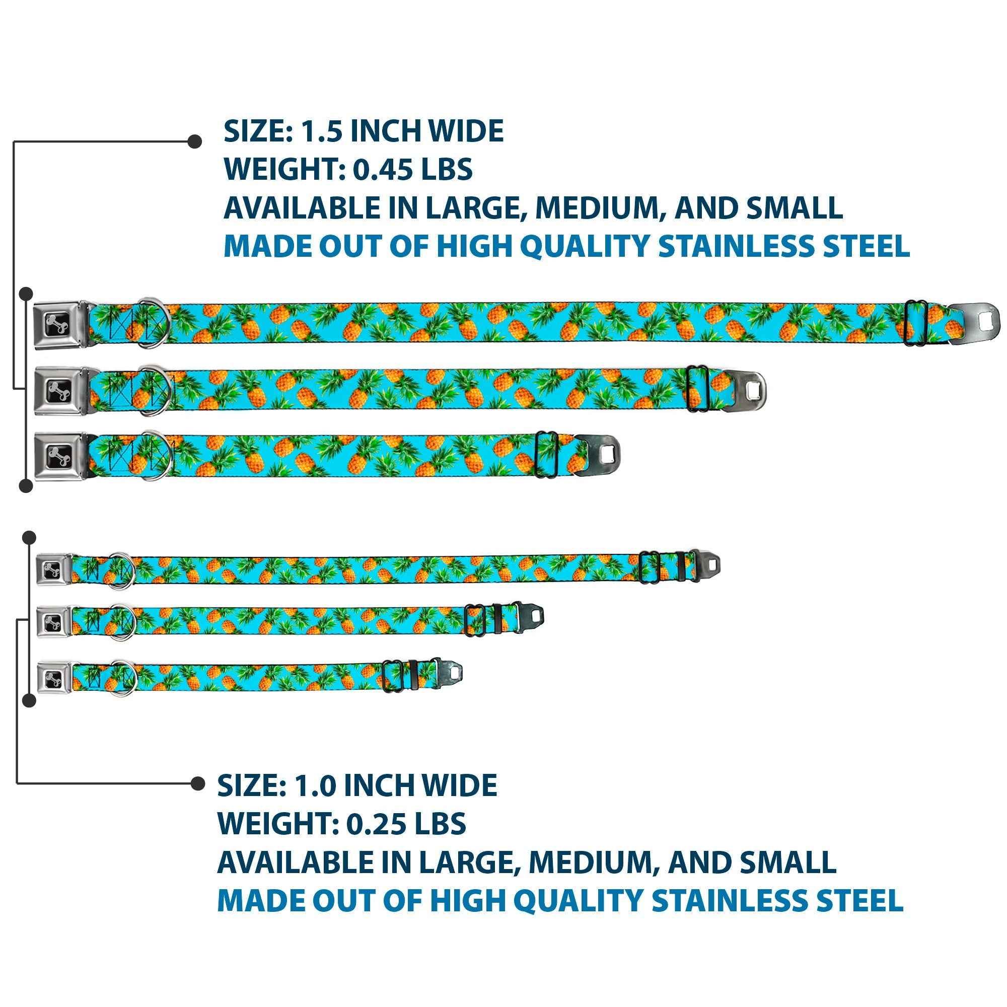 Buckle-Down Vivid Pineapples Scattered Blue Seatbelt Buckle Dog Collar