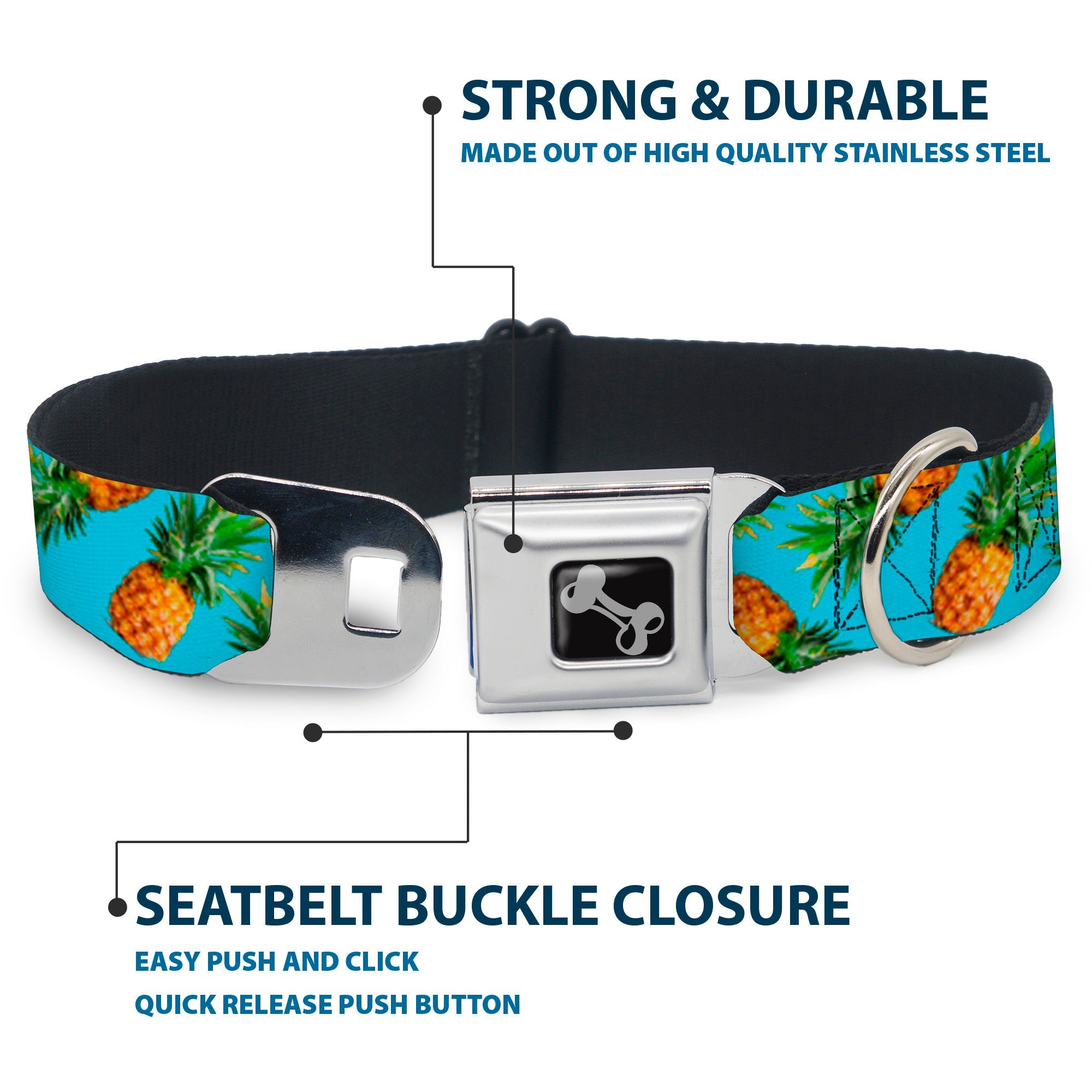 Buckle-Down Vivid Pineapples Scattered Blue Seatbelt Buckle Dog Collar
