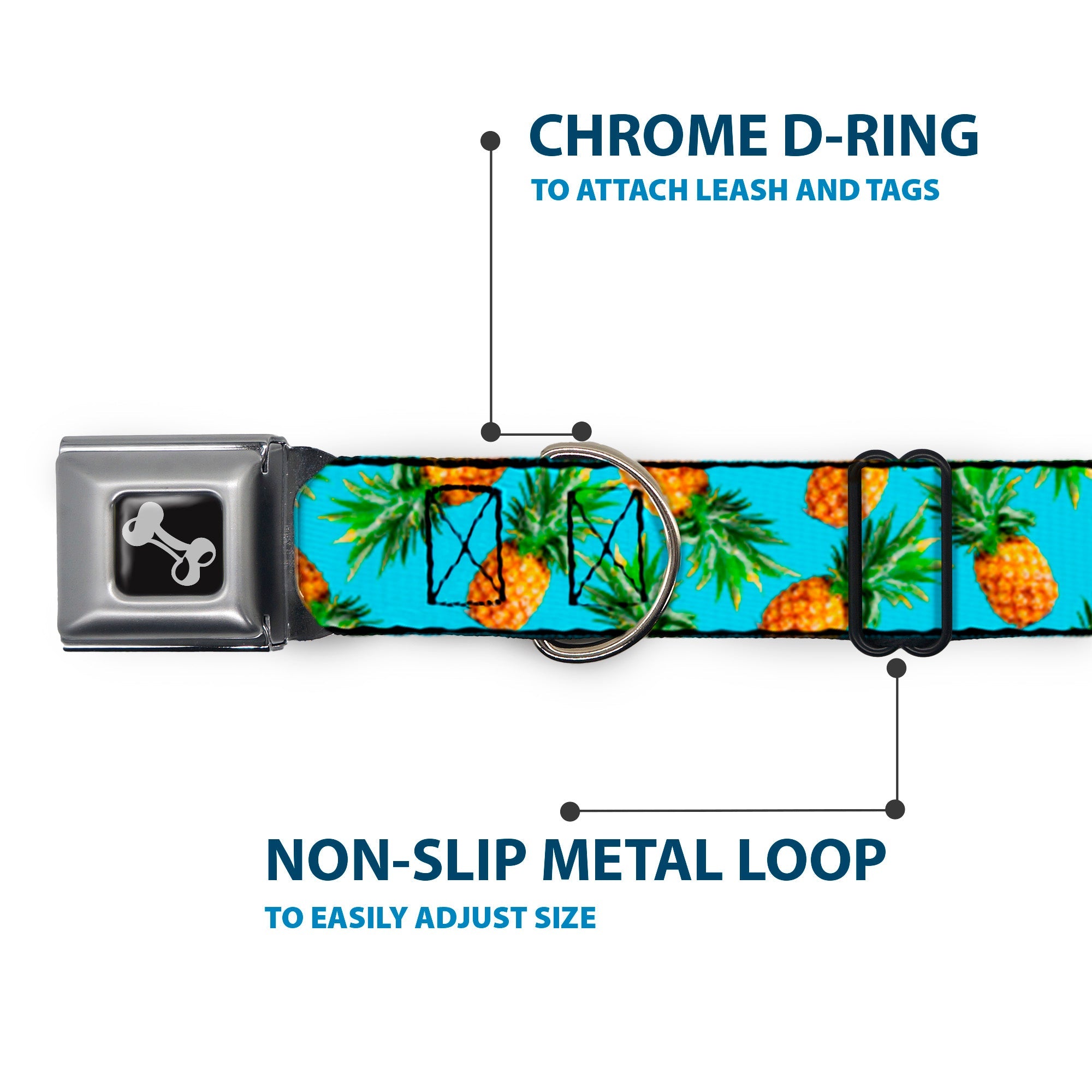 Buckle-Down Vivid Pineapples Scattered Blue Seatbelt Buckle Dog Collar