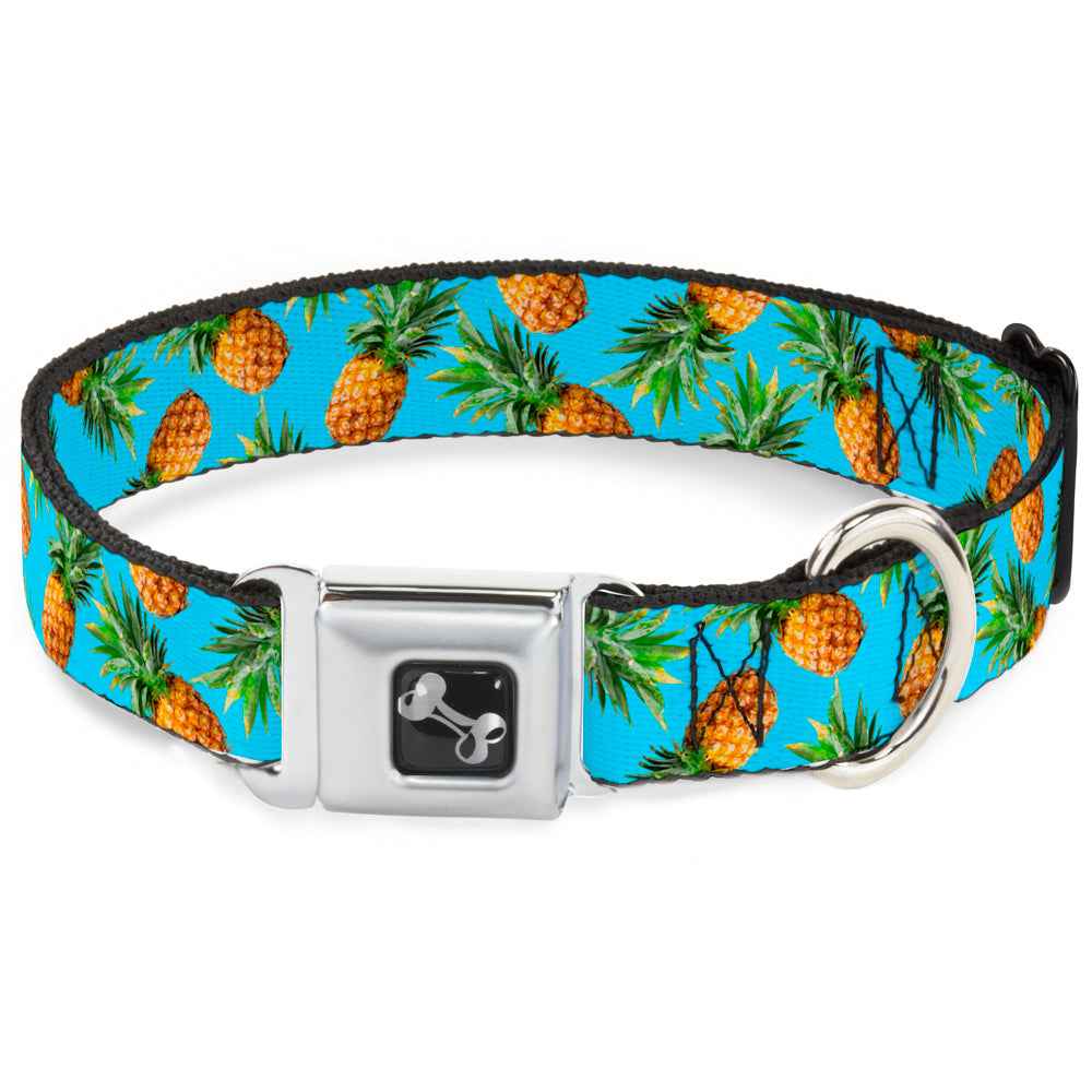 Buckle-Down Vivid Pineapples Scattered Blue Seatbelt Buckle Dog Collar