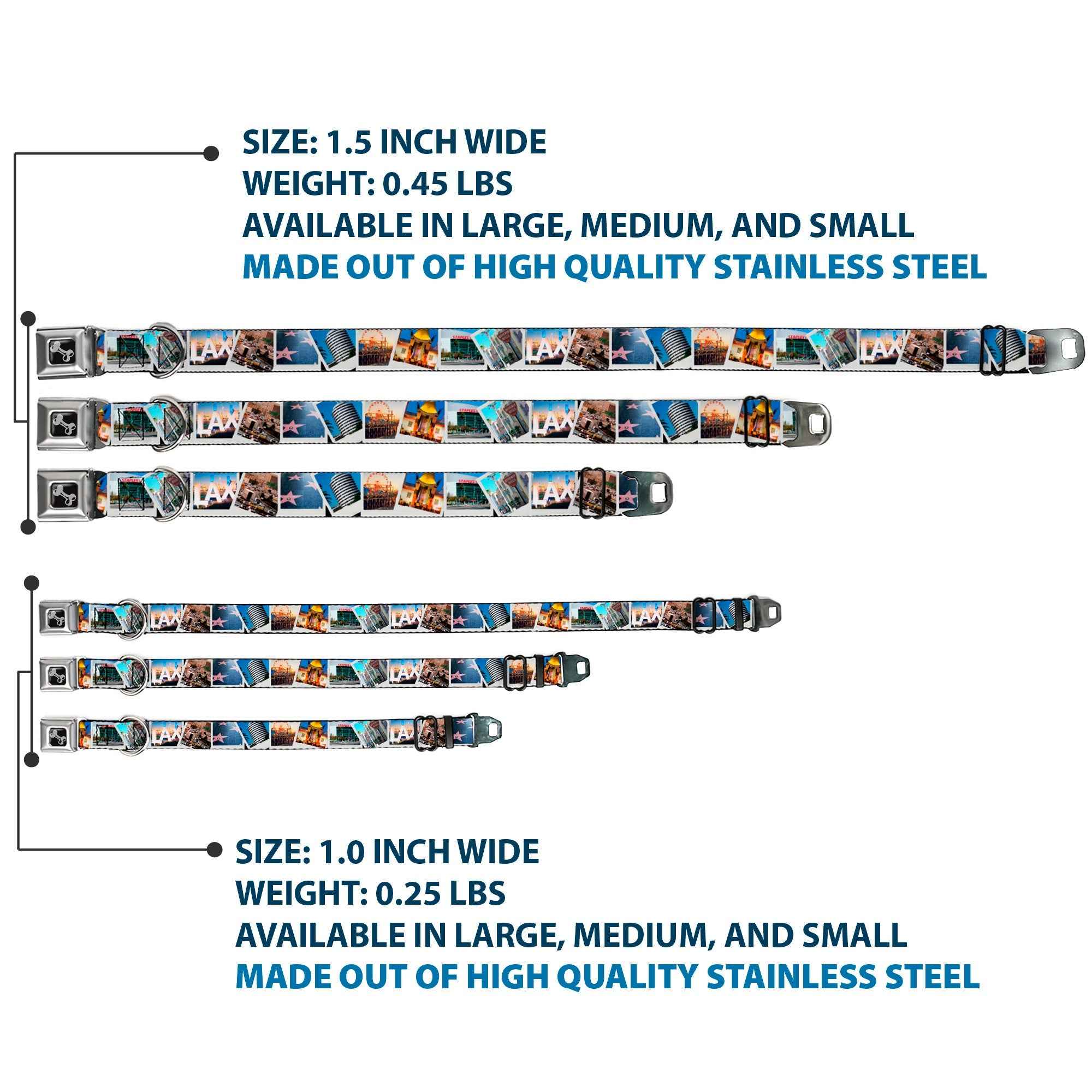 Buckle-Down Vivid Los Angeles Snapshots Stacked Seatbelt Buckle Dog Collar