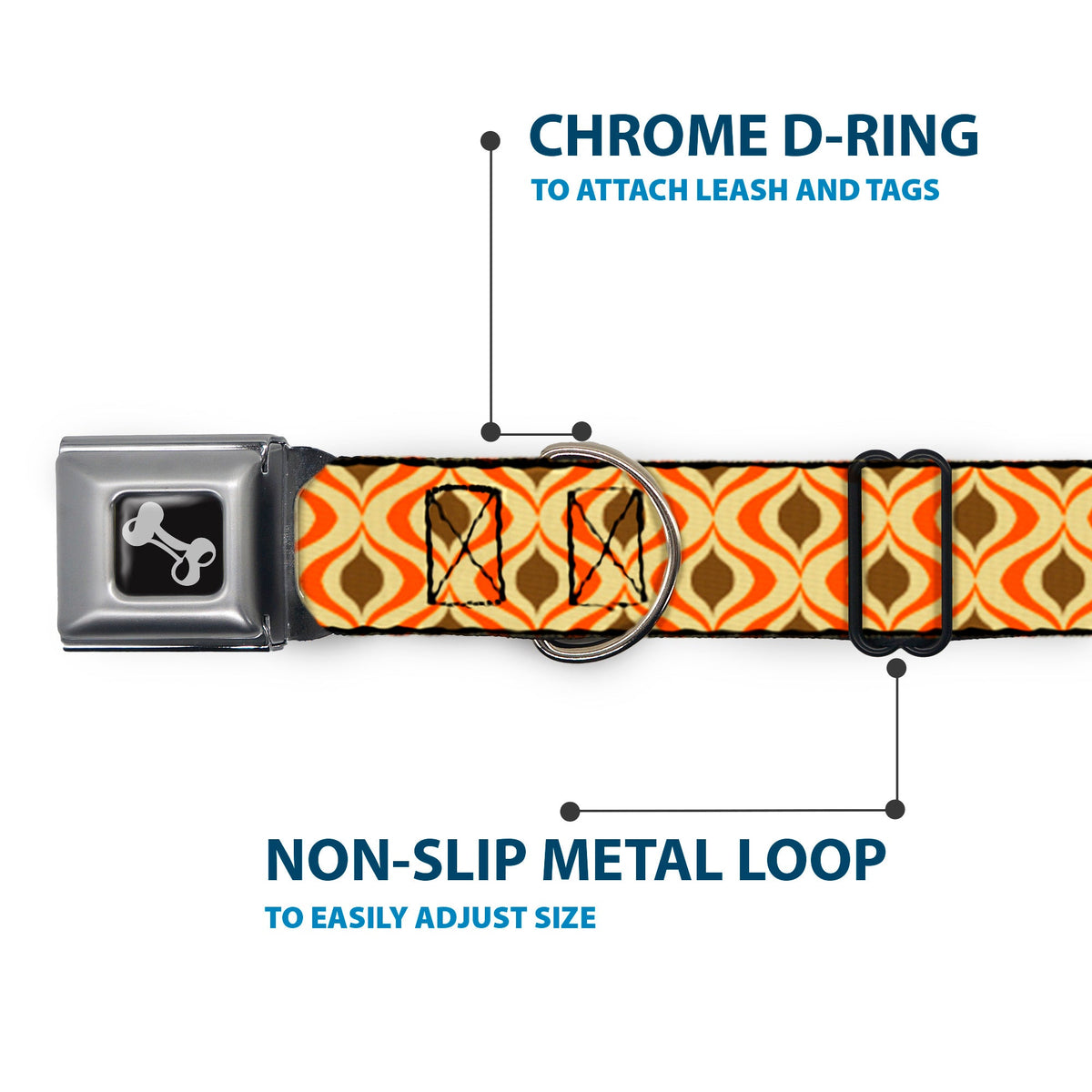 Dog Bone Seatbelt Buckle Collar - Wallpaper1 Ogee Tan/Orange/Brown