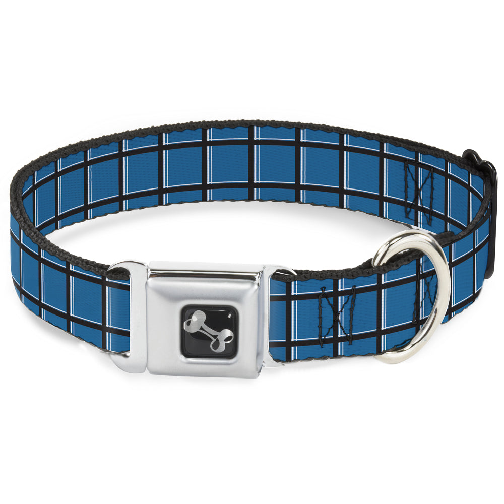 Dog Bone Seatbelt Buckle Collar - Wire Grid Turquoise/Gray/White