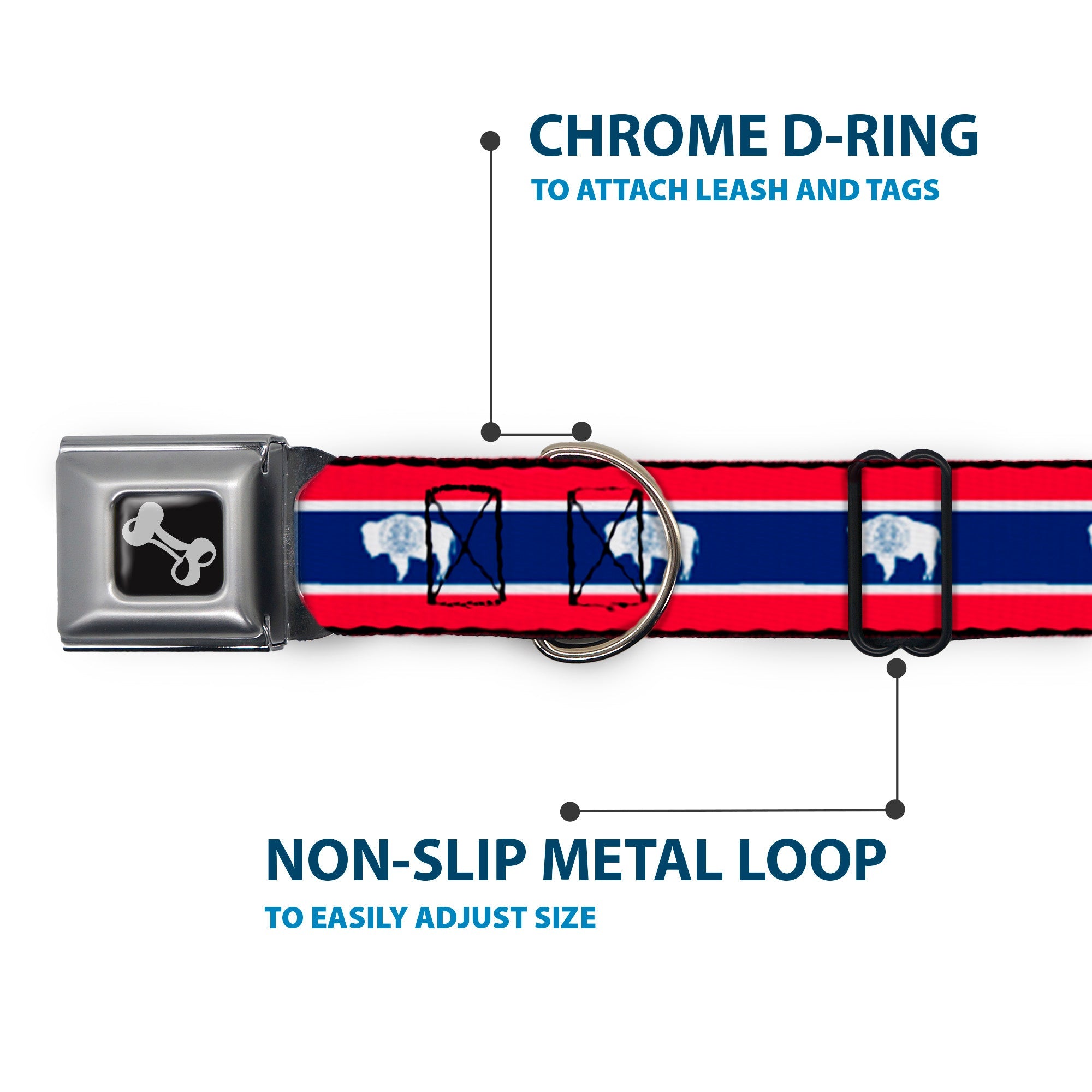 Dog Bone Seatbelt Buckle Collar - Wyoming Flags