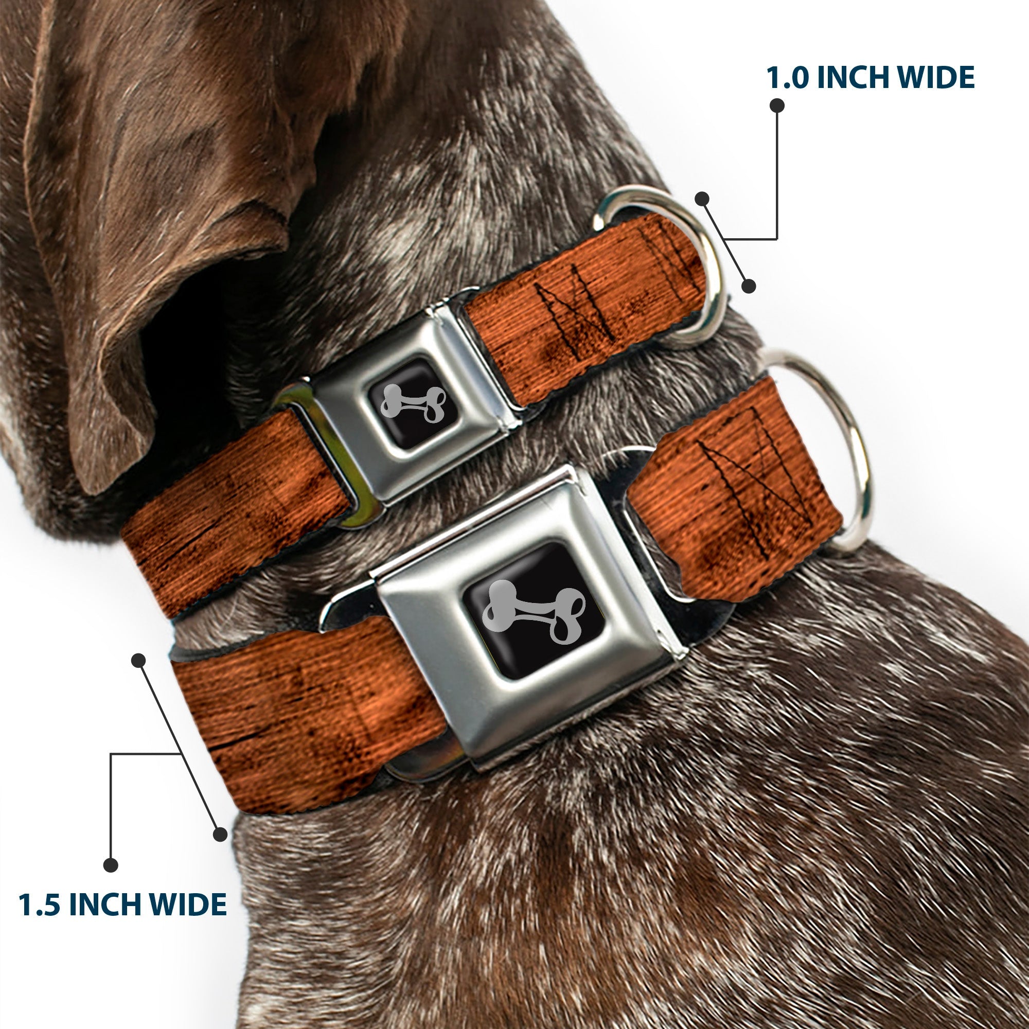 Dog Bone Seatbelt Buckle Collar - Wood Grain3 Horizontal Brown