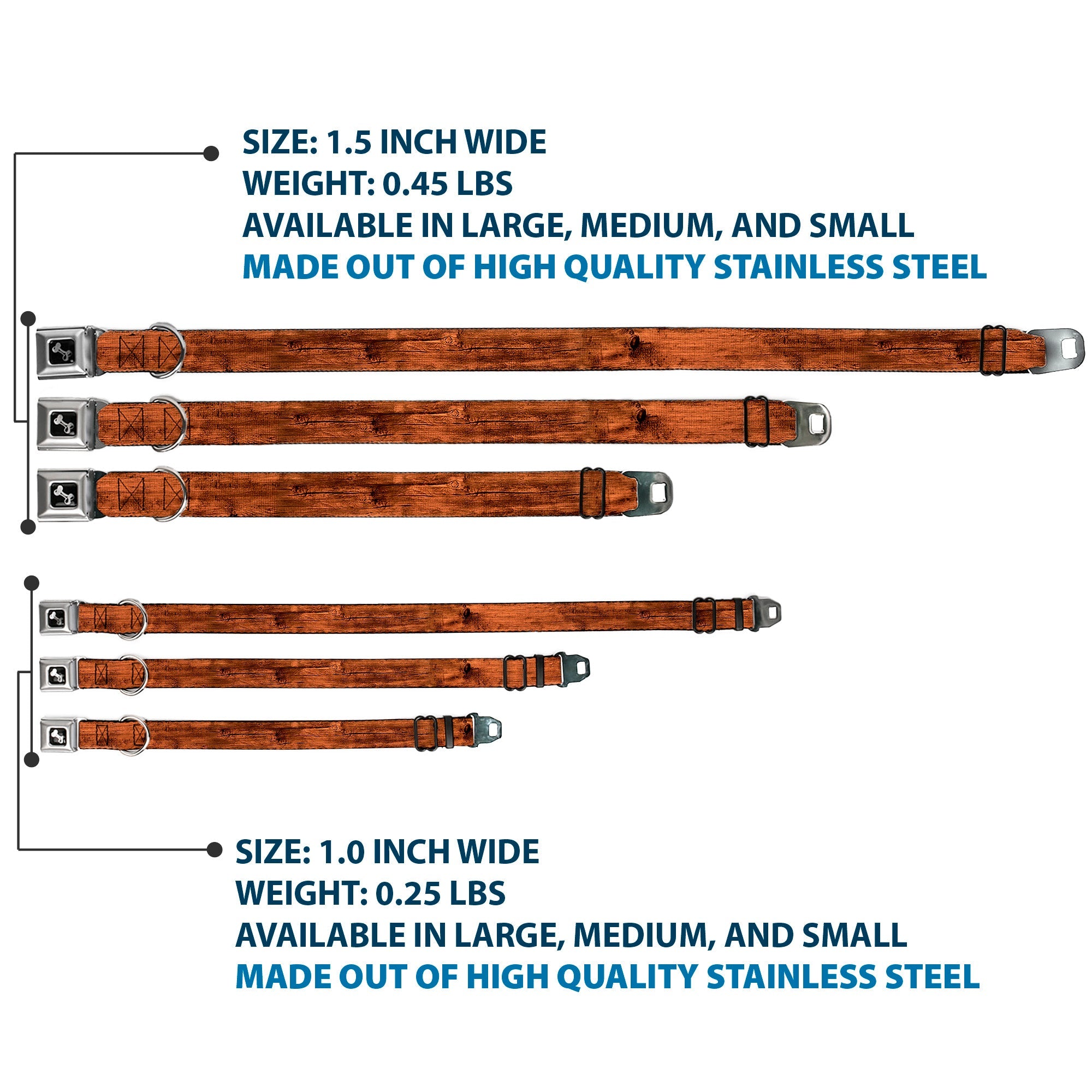 Dog Bone Seatbelt Buckle Collar - Wood Grain3 Horizontal Brown