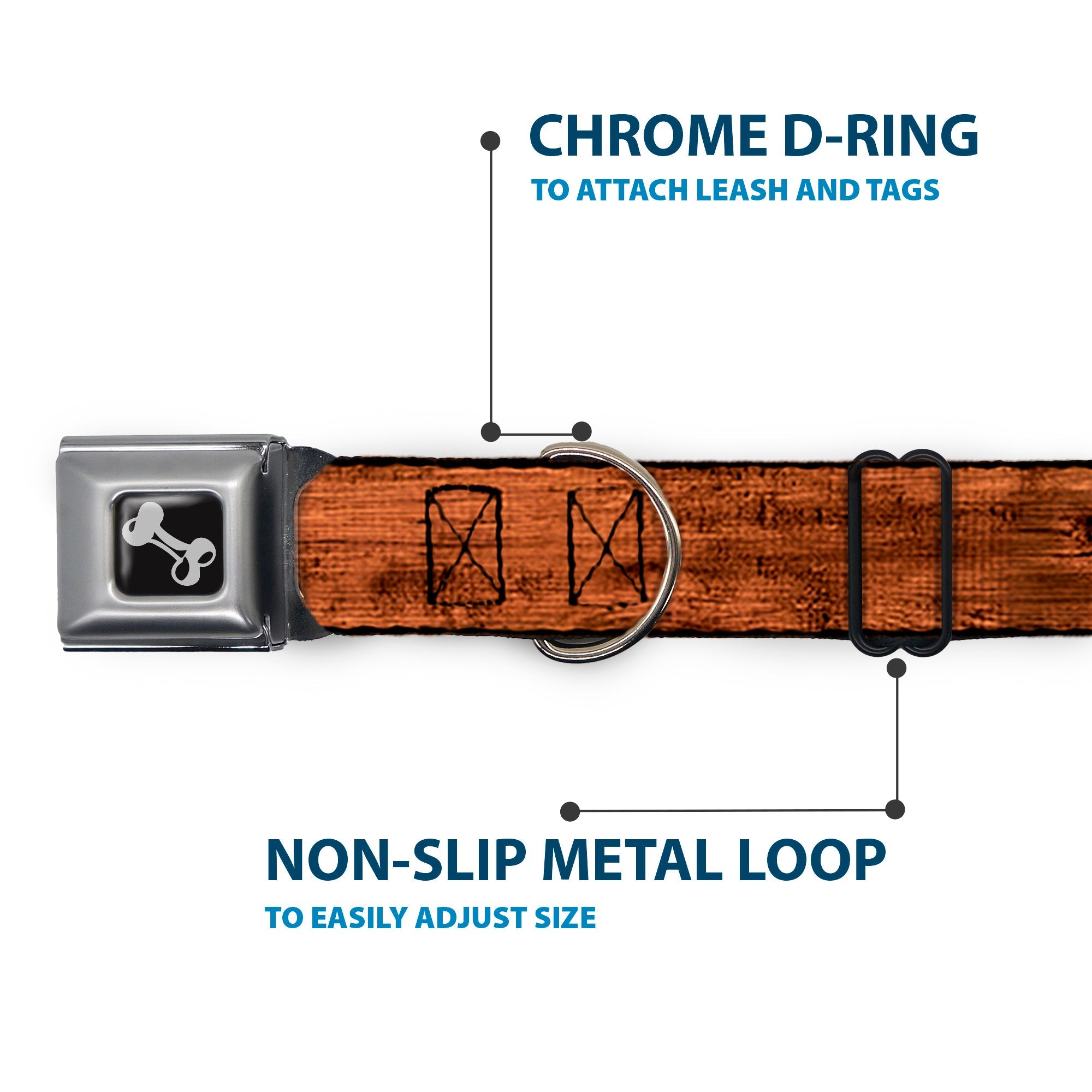 Dog Bone Seatbelt Buckle Collar - Wood Grain3 Horizontal Brown