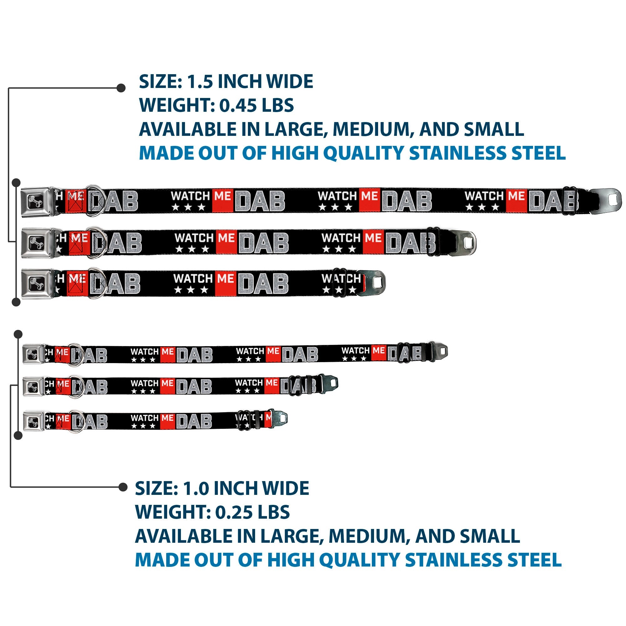 Dog Bone Seatbelt Buckle Collar - WATCH ME DAB/Stars Black/Red/White/Crackle Gray