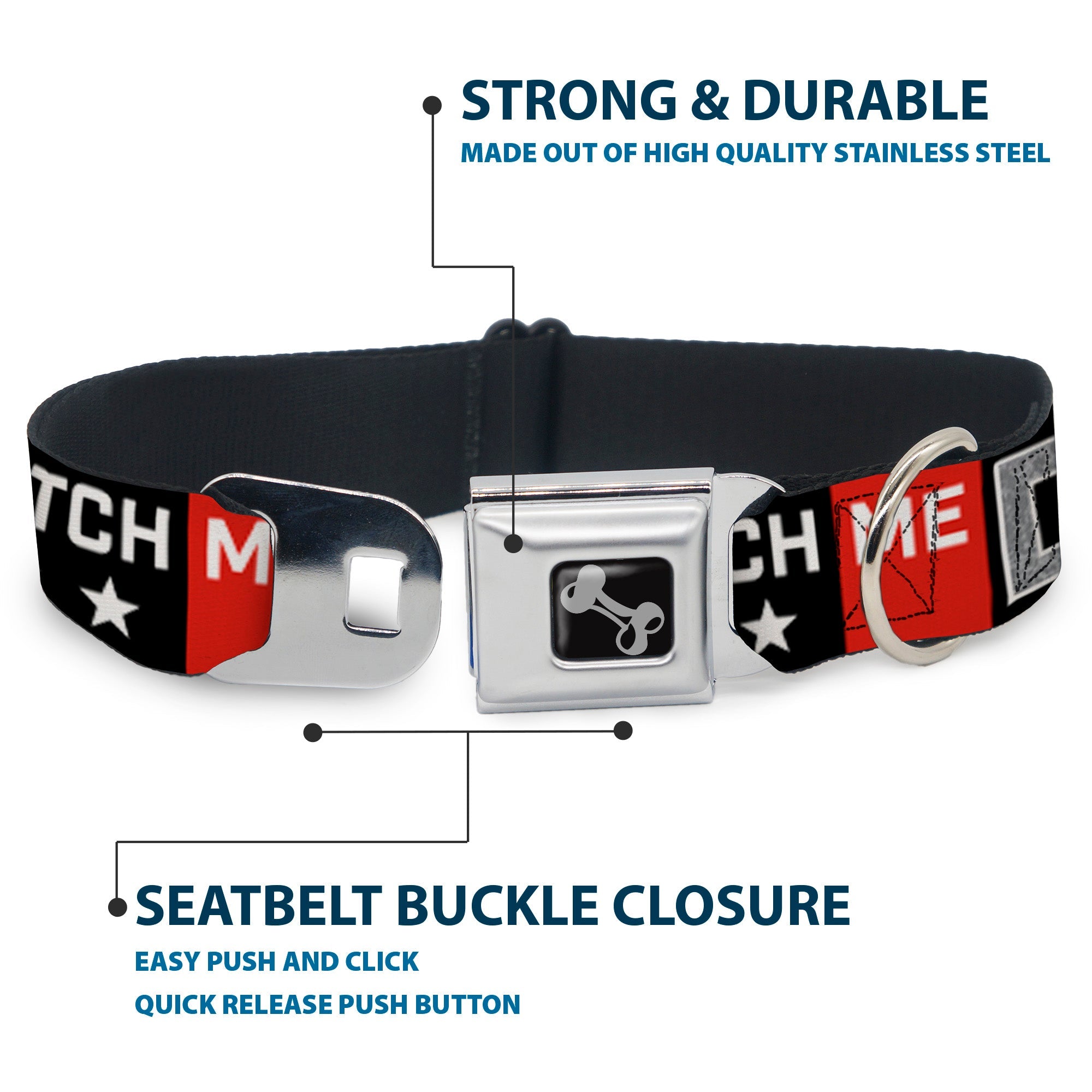 Dog Bone Seatbelt Buckle Collar - WATCH ME DAB/Stars Black/Red/White/Crackle Gray