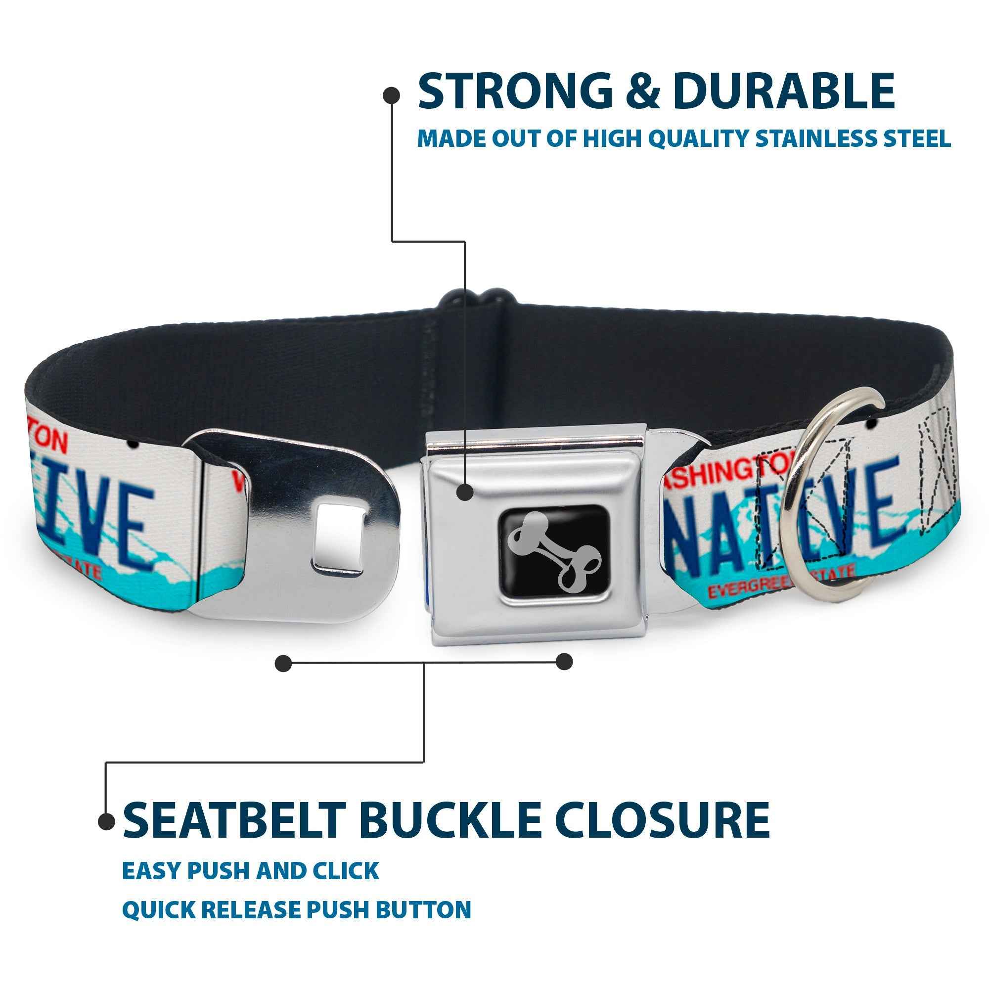 Buckle-Down Washington License Plate Native Seatbelt Buckle Dog Collar