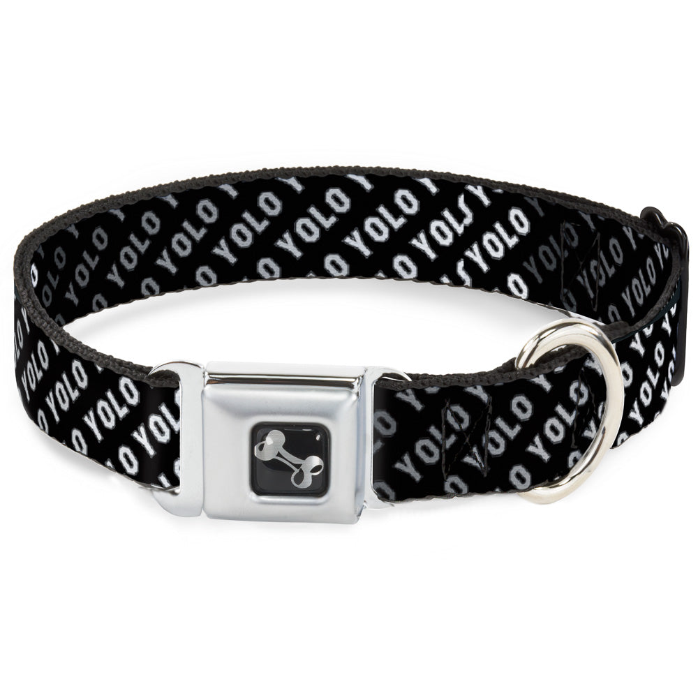 Dog Bone Seatbelt Buckle Collar - YOLO Diagonal Black/Gray/White