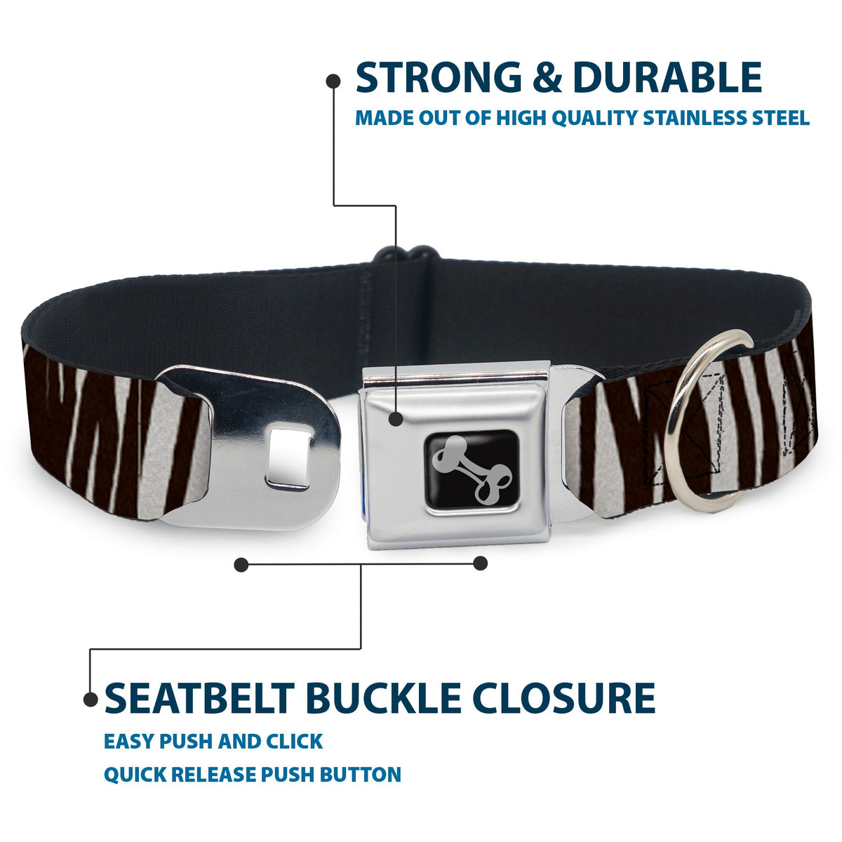 Dog Bone Seatbelt Buckle Collar - Zebra
