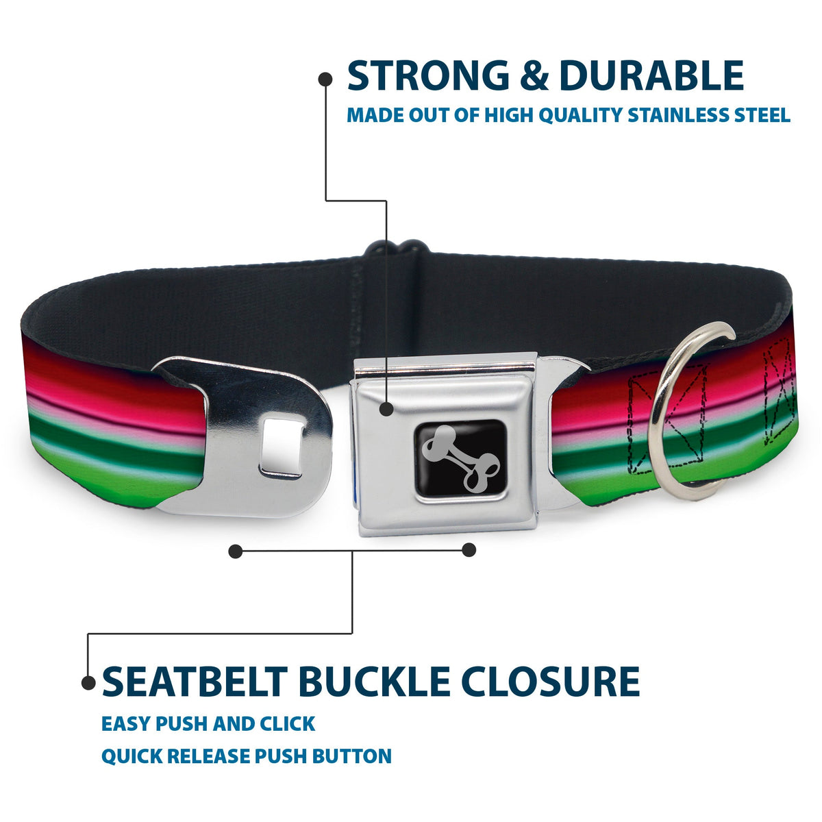 Dog Bone Seatbelt Buckle Collar - Zarape1 Horizontal Red/White/Green