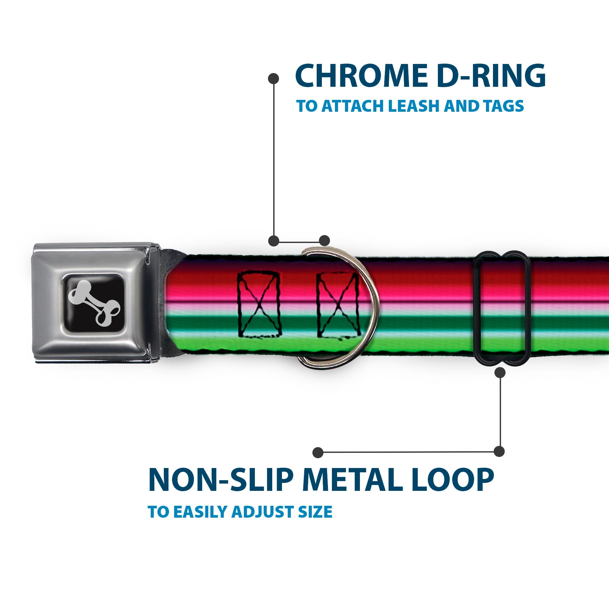 Dog Bone Seatbelt Buckle Collar - Zarape1 Horizontal Red/White/Green