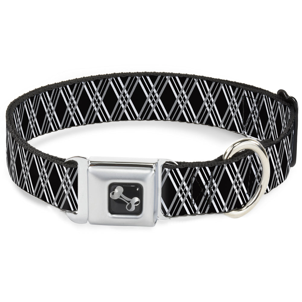Dog Bone Seatbelt Buckle Collar - Zig Zag Black/Gray/White