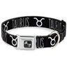 Dog Bone Seatbelt Buckle Collar - Zodiac TAURUS/Symbol Black/White