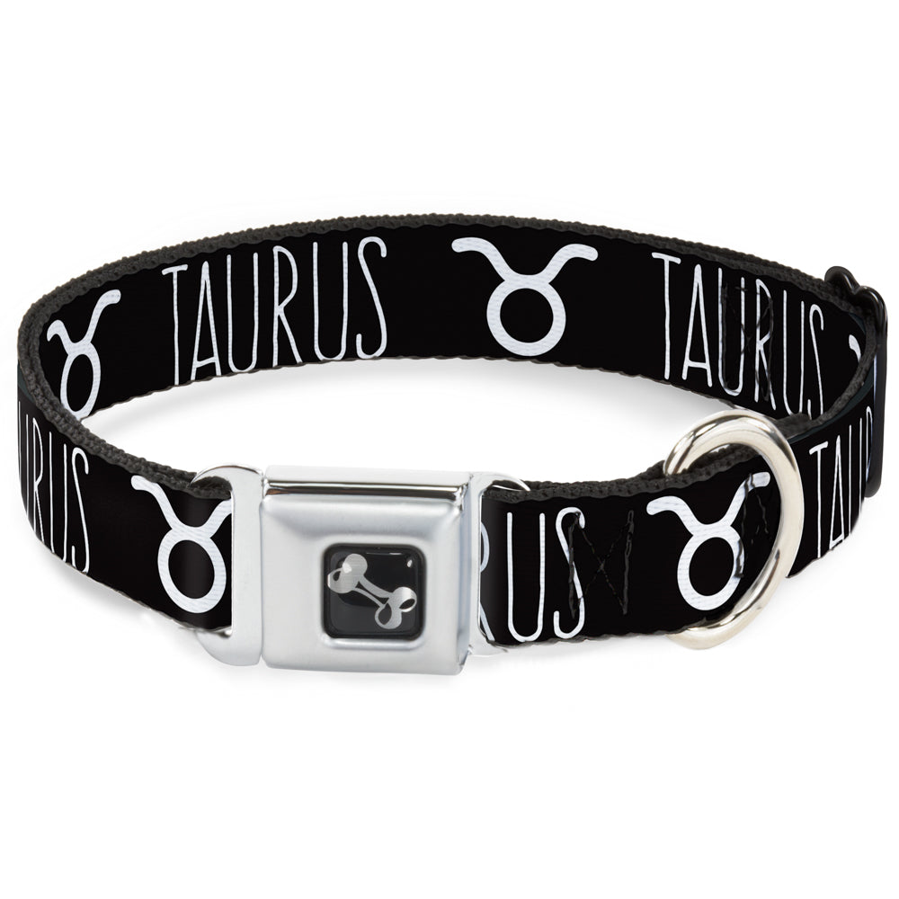 Dog Bone Seatbelt Buckle Collar - Zodiac TAURUS/Symbol Black/White