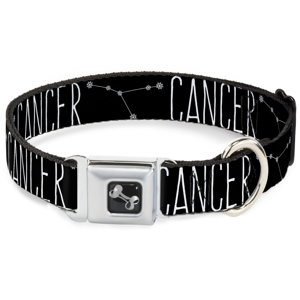 Dog Bone Seatbelt Buckle Collar - Zodiac CANCER/Constellation Black/White