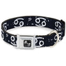 Dog Bone Seatbelt Buckle Collar - Zodiac Cancer Symbol/Constellations Black/White