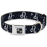 Dog Bone Seatbelt Buckle Collar - Zodiac Leo Symbol/Constellations Black/White