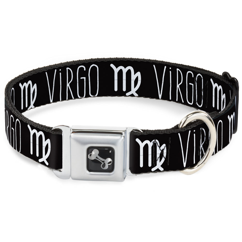Dog Bone Seatbelt Buckle Collar - Zodiac VIRGO/Symbol Black/White