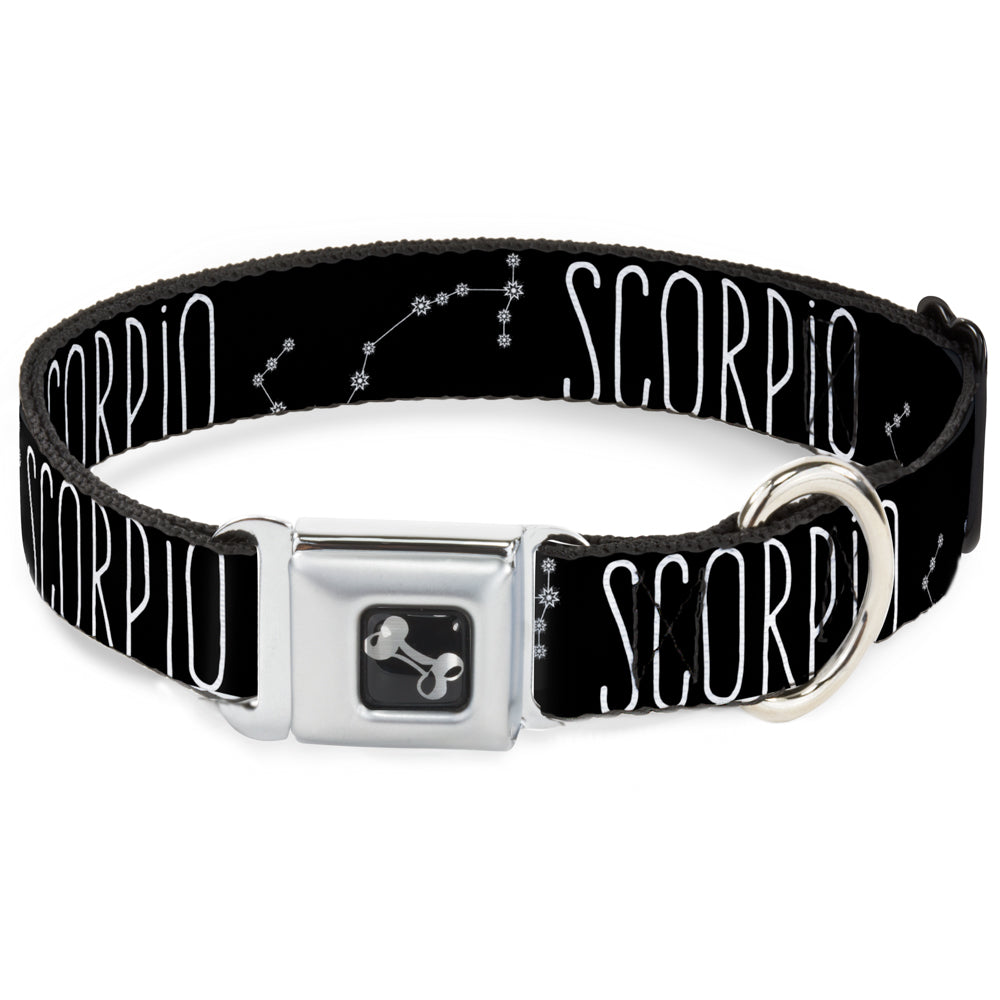 Dog Bone Seatbelt Buckle Collar - Zodiac SCORPIO/Constellation Black/White