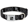 Dog Bone Seatbelt Buckle Collar - Zodiac SCORPIO/Symbol Black/White