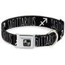 Dog Bone Seatbelt Buckle Collar - Zodiac SAGITTARIUS/Symbol Black/White