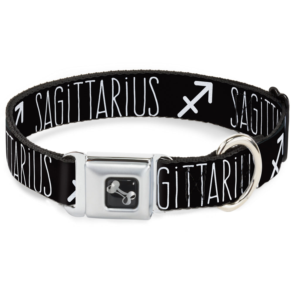 Dog Bone Seatbelt Buckle Collar - Zodiac SAGITTARIUS/Symbol Black/White