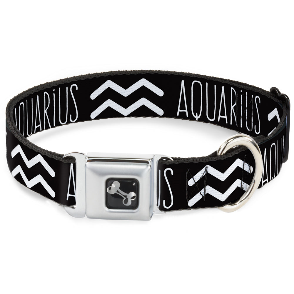 Dog Bone Seatbelt Buckle Collar - Zodiac AQUARIUS/Symbol Black/White