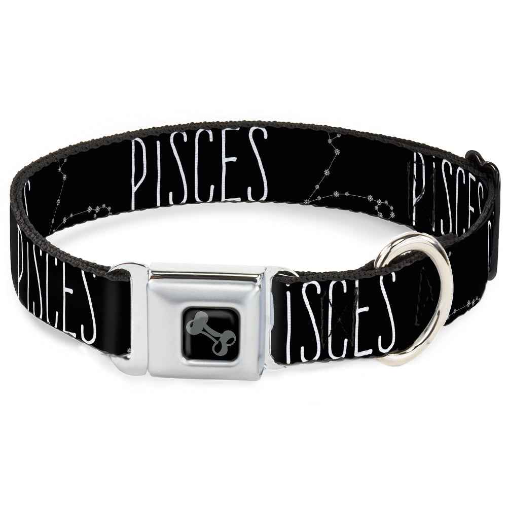 Buckle-Down Dog Bone Black/Silver Seatbelt Buckle Dog Collar - Zodiac Pisces/Constellation Black/White