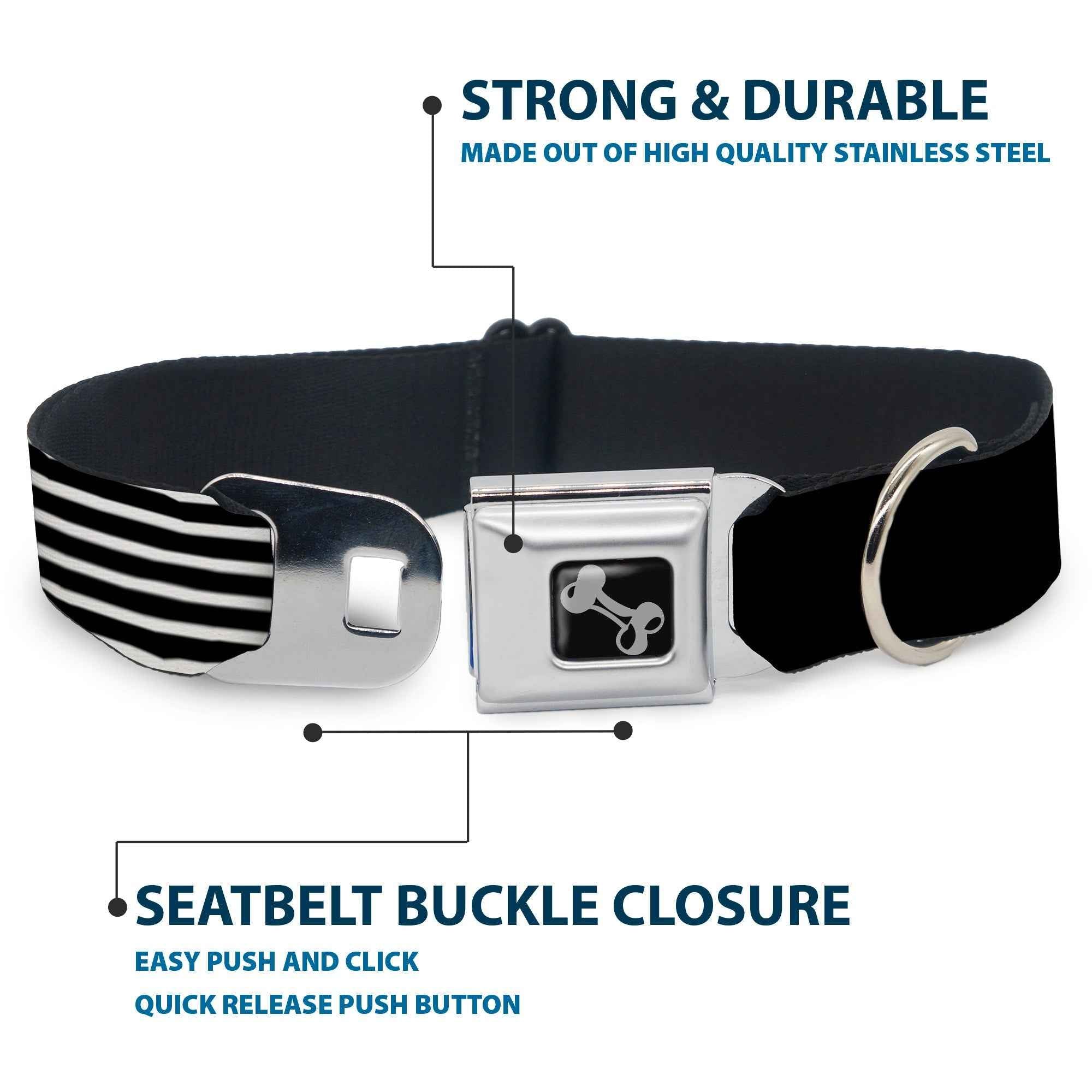 Buckle-Down Dog Bone Black/Silver Seatbelt Buckle Dog Collar - Americana Flag/We The People Black/White