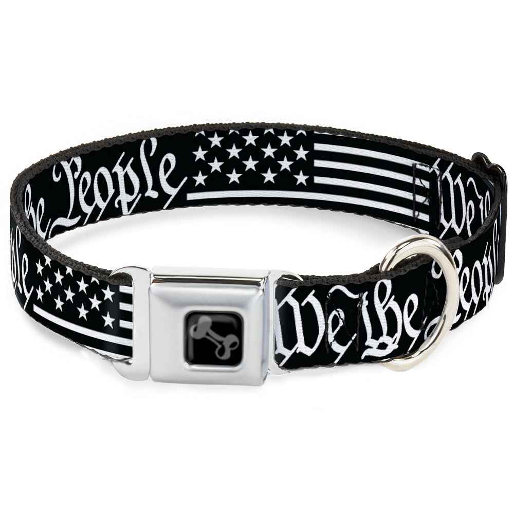 Buckle-Down Dog Bone Black/Silver Seatbelt Buckle Dog Collar - Americana Flag/We The People Black/White