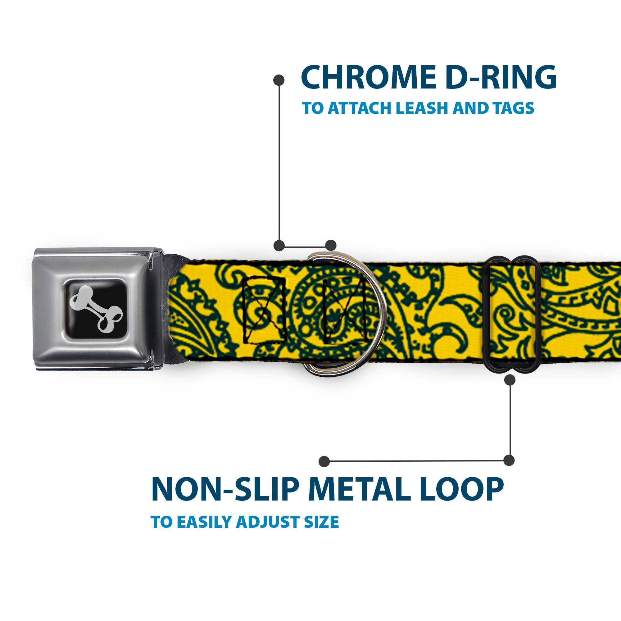 Buckle-Down Bandana/Skulls Gold/Green Seatbelt Buckle Dog Collar