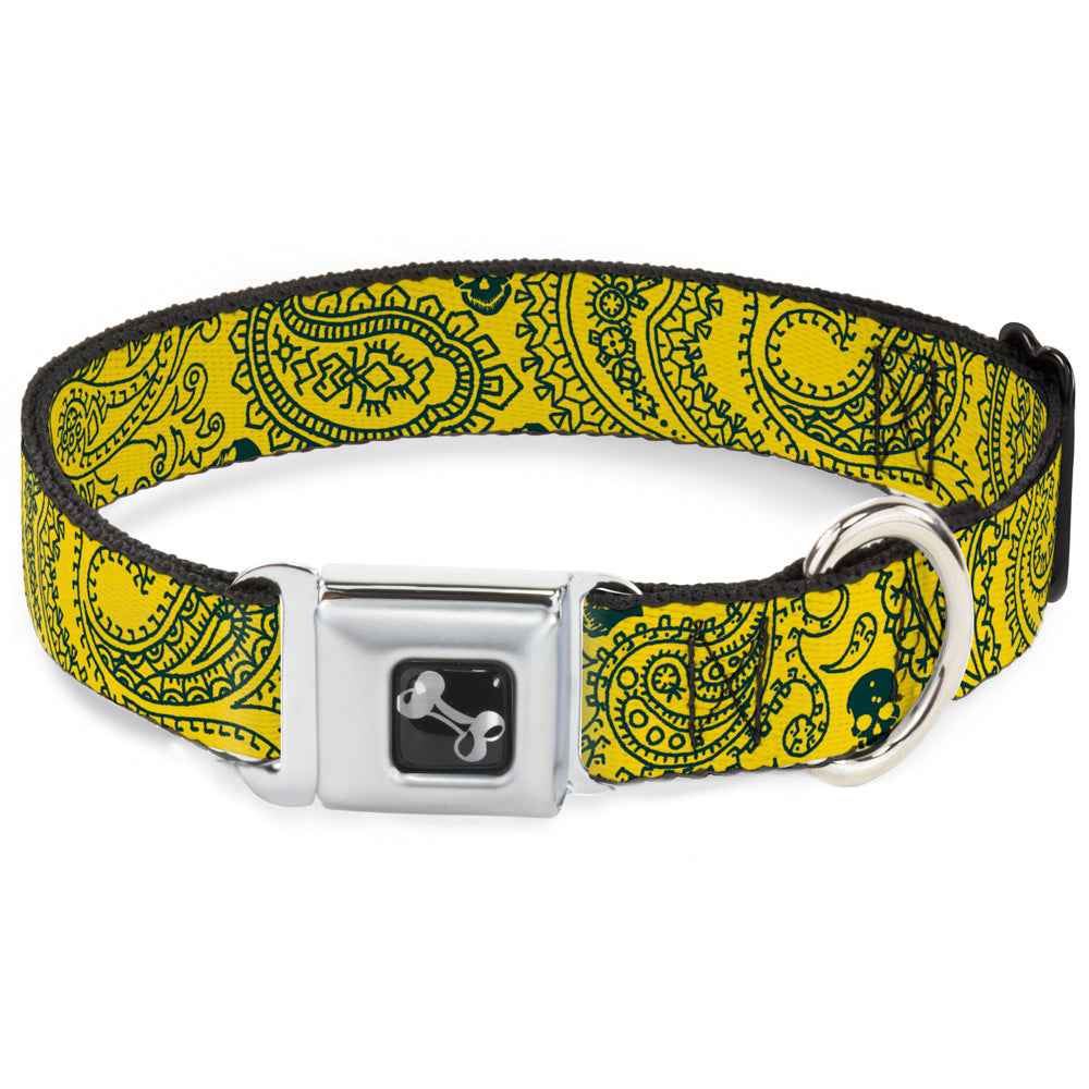Buckle-Down Bandana/Skulls Gold/Green Seatbelt Buckle Dog Collar
